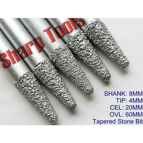 8x4x20MM Taper Ball Nose End Mill CNC Stone Carving Tool, Brazed Diamond Engraving Bit Milling Cutter for CNC 3D Letters Carving