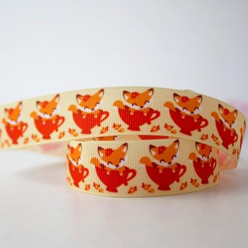 9mm/16mm/22mm/25mm/38mm/75mm fox print grosgrain ribbon 10/25/50yards DIY gift wrap sewing wedding decor ribbon