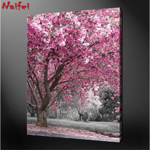5D Diamond Embroidery Pink Blossom Premium Flower Tree Full Drill Picture Of Rhinestone Diy Diamond Painting Mosaic Home Decor