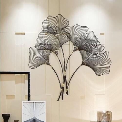 American Wrought Iron Ginkgo Leaves Wall Decoration Wall Hanging Crafts Home Livingroom Wall Mural Ornaments Hotel Wall Sticker