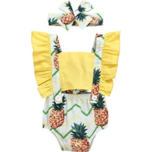 Girl Bodysuit 2Pcs Newborn Baby Girl Pineapple Clothes Ruffle Sleeveless Bodysuit Summer Outfit 0-24M