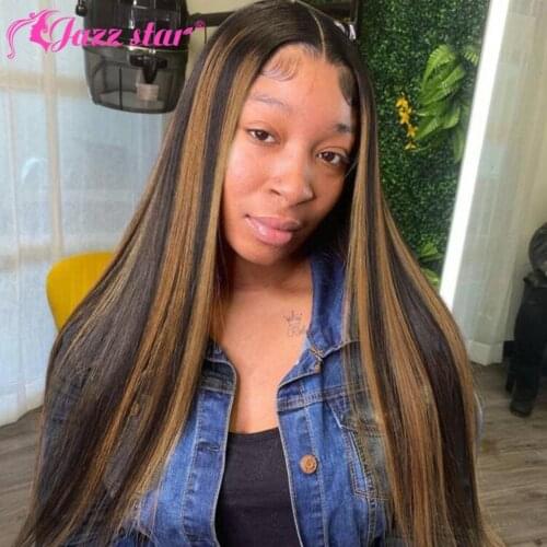 Straight Highlight Human Hair Wigs For Women 4x4 Lace Closure Wig T Part Lace Wig Human Hair Middle Part Non-Remy Jazz Star