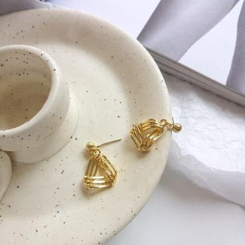 BUDROVKY Wild Geometric Triangle Earring Metal Simple Hollow Small Wild Ear Stud Ins Red Ear Pendant