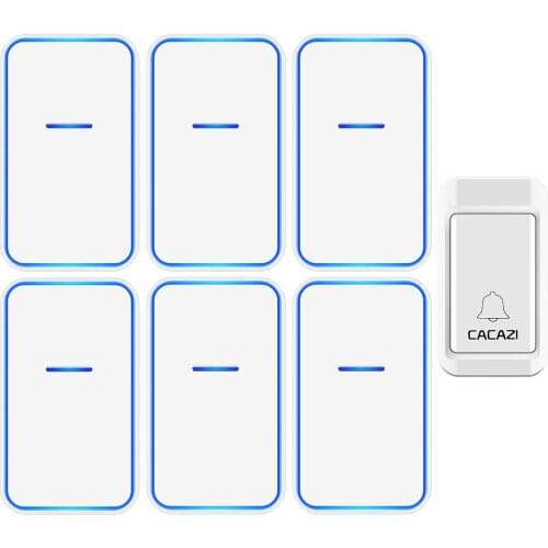 CACAZI Waterproof Self-powered Wireless Doorbell with No Battery Required 1 Button 6 Receiver Home Door Ring Bell US EU UK Plug