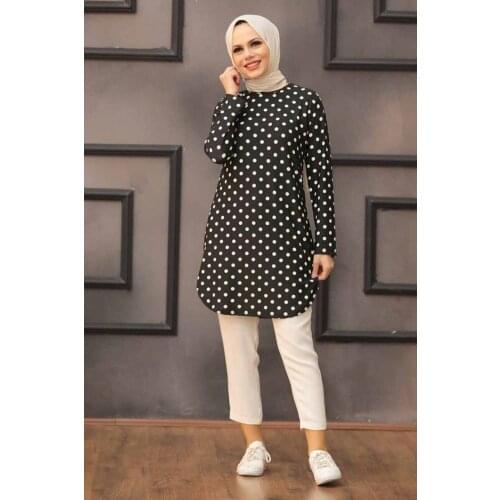 Polka dot Pattern Black Hijab Tunik
