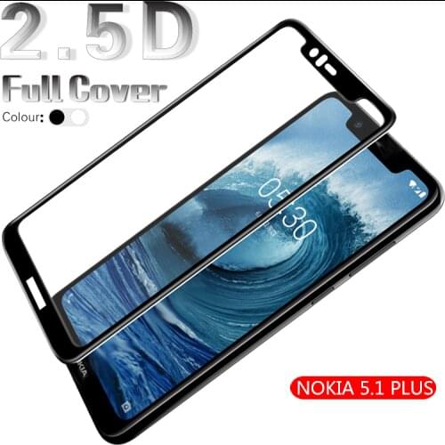 Colorful Full Coverage Tempered Glass For NOKIA 5.1 PLUS Screen Protector Film Glass Clear Front Cover Guard Sheild + Cloth