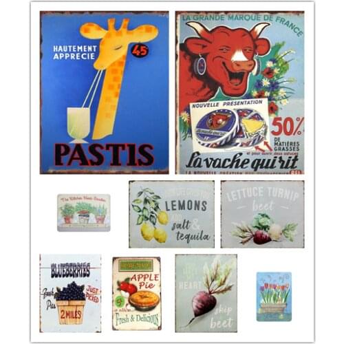 Ornamental Flower/Giraffe Animal/Apple Pie Vintage Tinplate Plaque Metal Signs Retro Tin Painting Wall Garden Home Decor