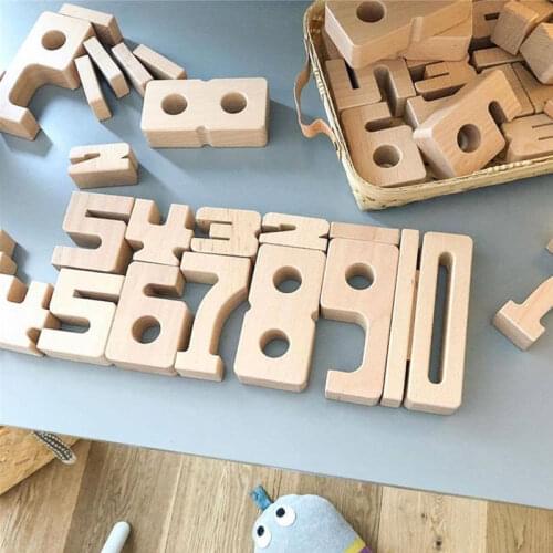 Wooden Number Building Blocks Math Digital Toys Baby Balance Jenga Toy Montessori Educational Natural Nordic Wood Toys for Kids