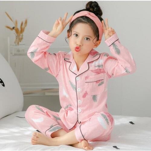 2021 Children Pajamas Baby Clothing Set Kids Cardigan Feather Sleepwear Autumn Cotton Nightwear Boys Girls Pyjamas Pijamas Se