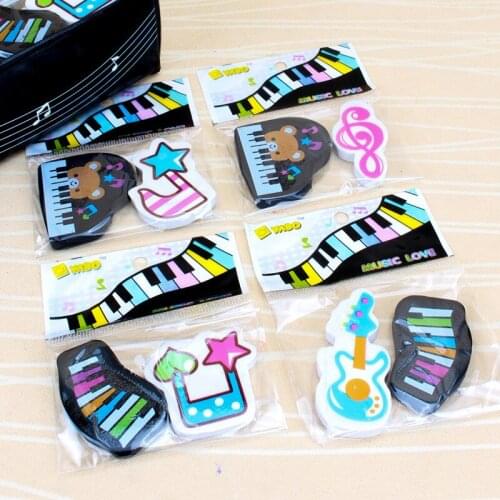 Ellen Brook 1PCS Cute Kawaii Pencil Cartoon Piano Rubber Eraser Kids School Office Stationery Supply Lovely Erasers