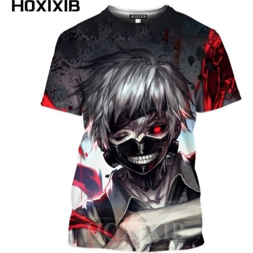 HOXIXIB Men Tshirt Polyester 3D Color Print Anime Tokyo Ghoul T Shirt Women Horror Bloody Cartoons Top Black Kaneki Ken Pullover