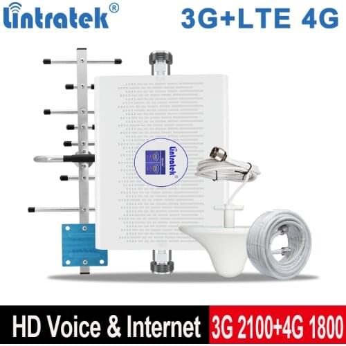 Lintratek 3G 2100 4G 1800 Internet Repeater B1 WCDMA B3 LTE 2100mhz 1800mhz Signal Booster AGC Cell Phone Amplifier For Network
