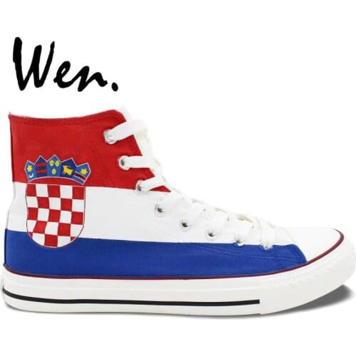 Wen Sneakers Original Hand Painted Shoes Croatia Flag Design Custom High Top Women Mens Canvas Sneakers Birthday Gifts