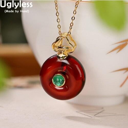 Uglyless China Chic Peace Buttons Natural Jade Pendants NO Chains Round Gemstones Necklaces for Women 925 Silver Bamboo Jewelry