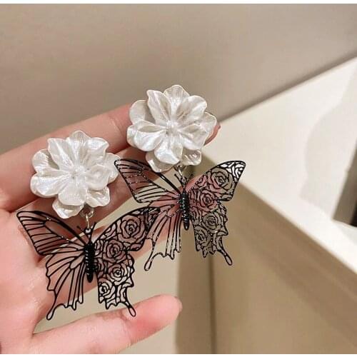 Korean fashion ear jewelry exquisite hollow out black butterfly female elegant drop earrings