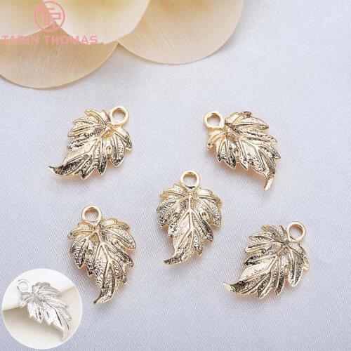 10PCS 12x19MM 24K Gold Color Plated Brass Leaf Leaves for DIY Jewelry Making Findings Accessories