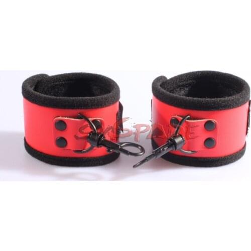 Hot red PVC handcuffs with cotton cloth inside, adult sex toys for couples restraining game cuffs, sexy ankle cuffs
