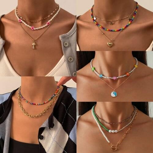 Fashion Metal Necklaces Womens Vintage Color Measle Beads Alloy Stars Love Letters Tassel Pendant Necklaces Jewelry for Girls