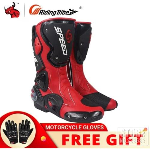 PRO-BIKER Motorcycle Boots Microfiber Leather Motorcycle Boots Mens SPEED Racing Dirt Bike Boots Knee-high Motocross Boots