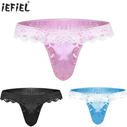 IEFiEL Gay Fetish Mens Lingerie Low Rise Sissy Briefs Underwear Bulge Pouch Ruffle Lace High Cut Briefs Underwear Sexy Panties