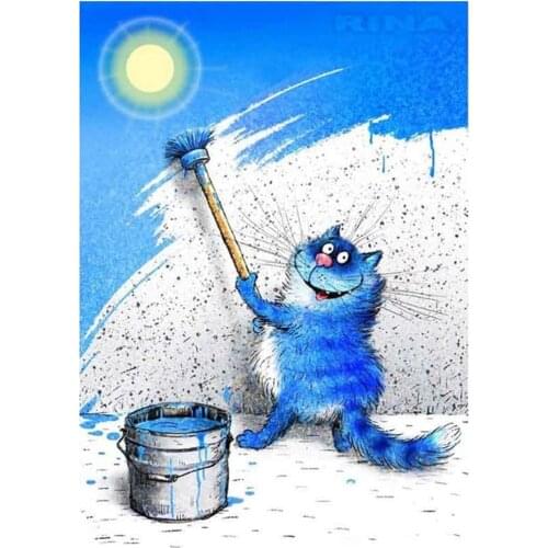 Cartoon Blue Cat DIY 11CT Cross Stitch Embroidery Kits Craft Needlework Set Printed Canvas Cotton Thread Home Wholesale
