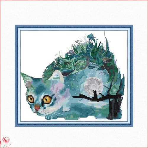 Art Cat Pattern Cross Stitch Kit 14CT 11CT Canvas Printing Needle And Thread Cartoon animal Embroidery Kit DIY Home Decoration