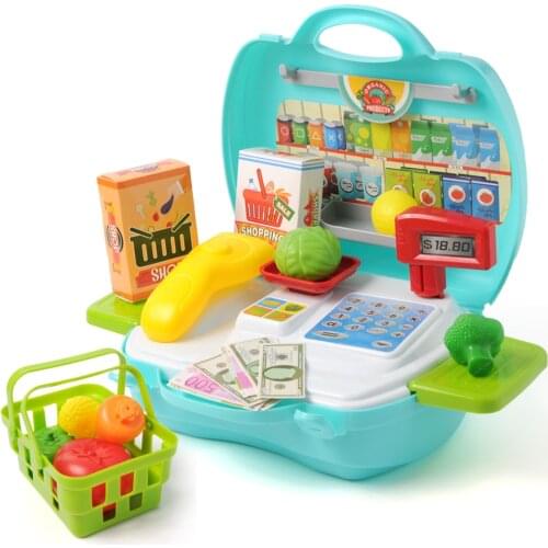 Mini Simulated Supermarket Cash Register Kits Toys Kids Checkout Counter Role Pretend Play Cashier Toys Girl Shopping Basket