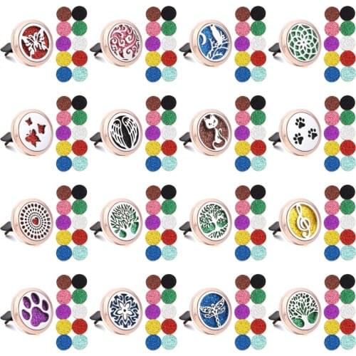 New Rose Gold Aromatherapy Car Perfume Diffuser 30mm Magnetic Aroma Diffuser Locket Car Air Freshener Vent Clip + 10pcs Pad