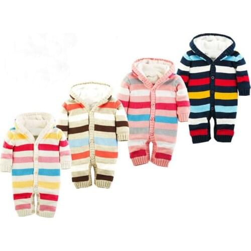 New Stripe Thickening Autumn and Winter Warm Soft Romper Kids Cotton Fashion Climb Clothes TST0036