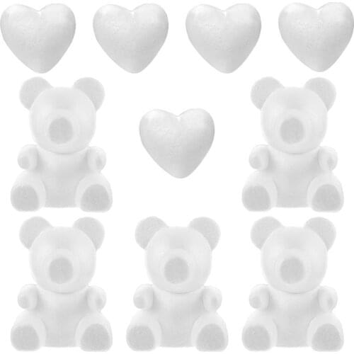 10pcs Foam Creative Model Handmade Bear Heart Ornament Arts and Crafts Supplies Rose bear love foam model