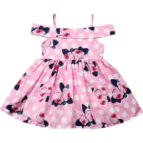 2019 New Summer Princess Kids Baby Girl Dress Clothes Flowers Print Off Shoulder Pink A-Line Party Dress