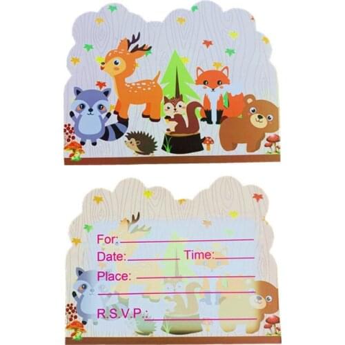 10pcs Woodland animals Invitations Happy Birthday Party Baby Shower Supplies New Gift Cards Jungle Theme Wedding Decoration