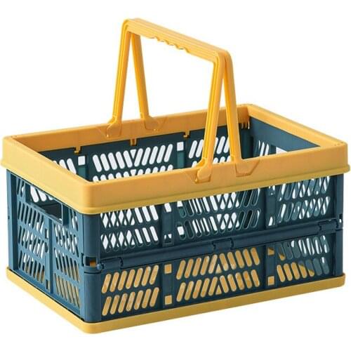 Collapsible Shopping Basket Portable Folding Storage Crate Stackable Containers Bins with Handle for Grocery Garden