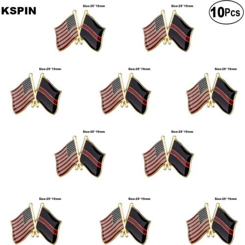 U.S.A & Thin Red Line 2 Lapel Pin Flag badge Brooch Pins Badges 10Pcs a Lot