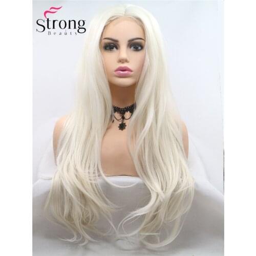 StrongBeauty Natural Wavy Synthetic Lace Front Wigs Black Blond Heat Resistant Wigs With Middel Part Lace Wig for Women