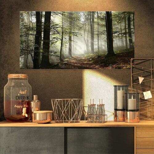 Light in Dense Fall Forest with Fog Landscape Canvas Art Print on Canvas For Home Deor Warr Art Drop shipping