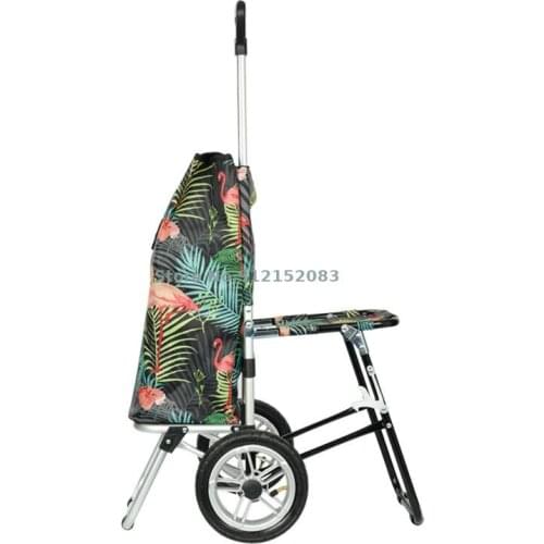 Shopping Cart With A Stool Trolley Trolley Trolley Light Folding Portable Small Trolley Shopping Cart Fishing Cart Household