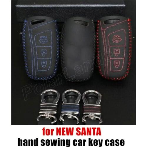Only Red free shipping fit for HYUNDNAI NEW SANTA car key case Hand sewing car styling genuine quality leather car key cover