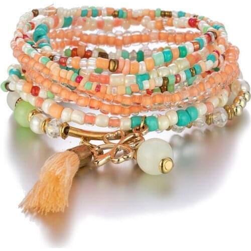 6 Pcs/Set Colorful Africa Beads Charm Bracelet Set for Women Ethnic Bracelet Girls Boho Bracelets Hand Jewelry Accessories