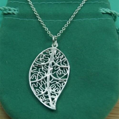 925 Silver Leaves Pendant Necklace For Women Engagement Wedding Charm Jewelry Gifts Christmas Present