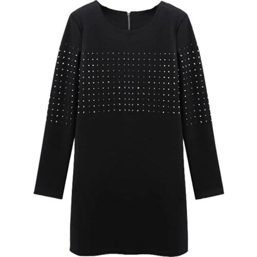 5XL Women Black T-Shirt Dress 2021 Spring Autumn Fashion Oversized Female Long Sleeve Rivet Knee Length Dresses Vestido De Mujer