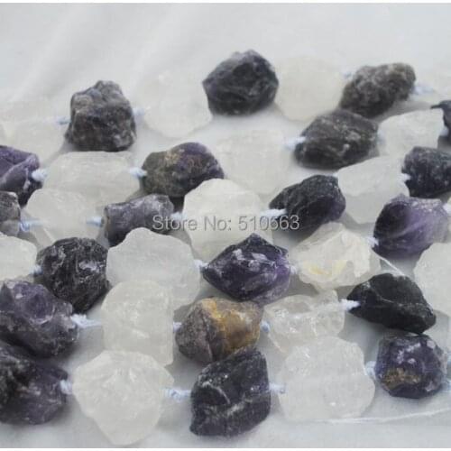 15.5" Length/1 string, Nature Rough Crystal + Amethystt Stone,Luxury Necklac,Charming Ornament Gift,Size: 30-40mm
