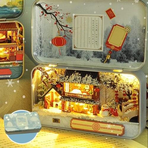 3D Wood Theatre Dollhouse Craft Creative Winter Snowy House Puzzles Box Gift