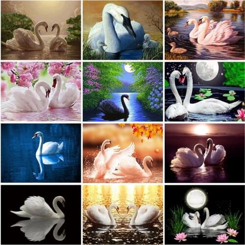 DIY 5D Diamond Painting Swan Lake Diamond Embroidery Animal Landscape Cross Stitch Full Round Drill Mosaic Rhinestone Home Decor