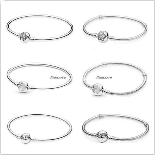 Authentic 925 Sterling Silver Bracelet Dainty Bow Clasp Crystal Snake Chain Bangle Fit Bead Charm Diy Pandora Jewelry