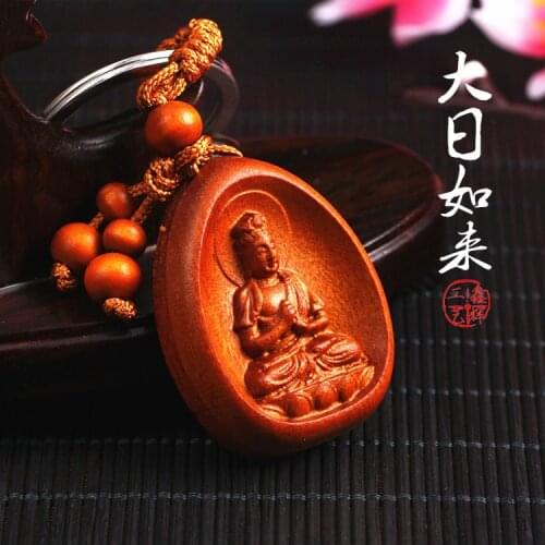 1pc/lot High-grade rosewood Eight patron saint Buddha carving key chain buckle Lucky Bodhisattva Keychain car bag key pendant