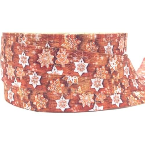 10 Yards Snowflake Of Christmas Tree Fold Over Elastic 5/8" Champagne FOE Ribbon For Elastic Hair Band Hair Accessory wholesale