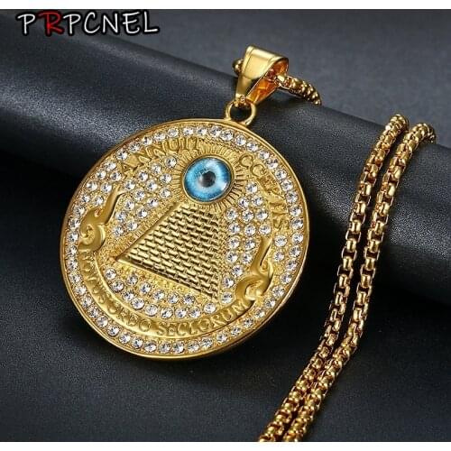 Hip hop Egyptian Pyramid Evil Eye of Providence Necklaces Pendants Men Women Gold Color Stainless Steel Necklace Egypt Jewelry