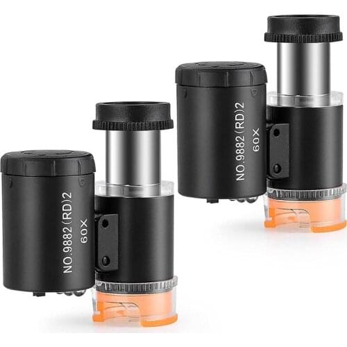 2 Pieces 60X Mini Pocket Microscope With 3 Light,Jewelers Eye Loupe Portable Magnifing Glass For Handcrafts Jewelry