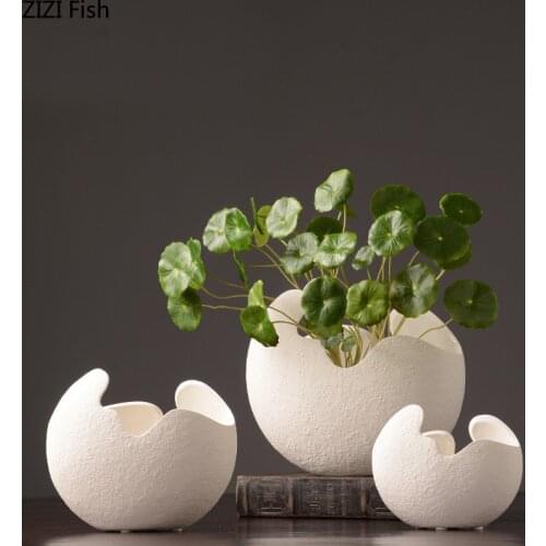 Ceramics Vases Creative Eggshell White Vase Ornaments Artificial Flowers Dried Floral Flower Arrangement Home Decoration Modern